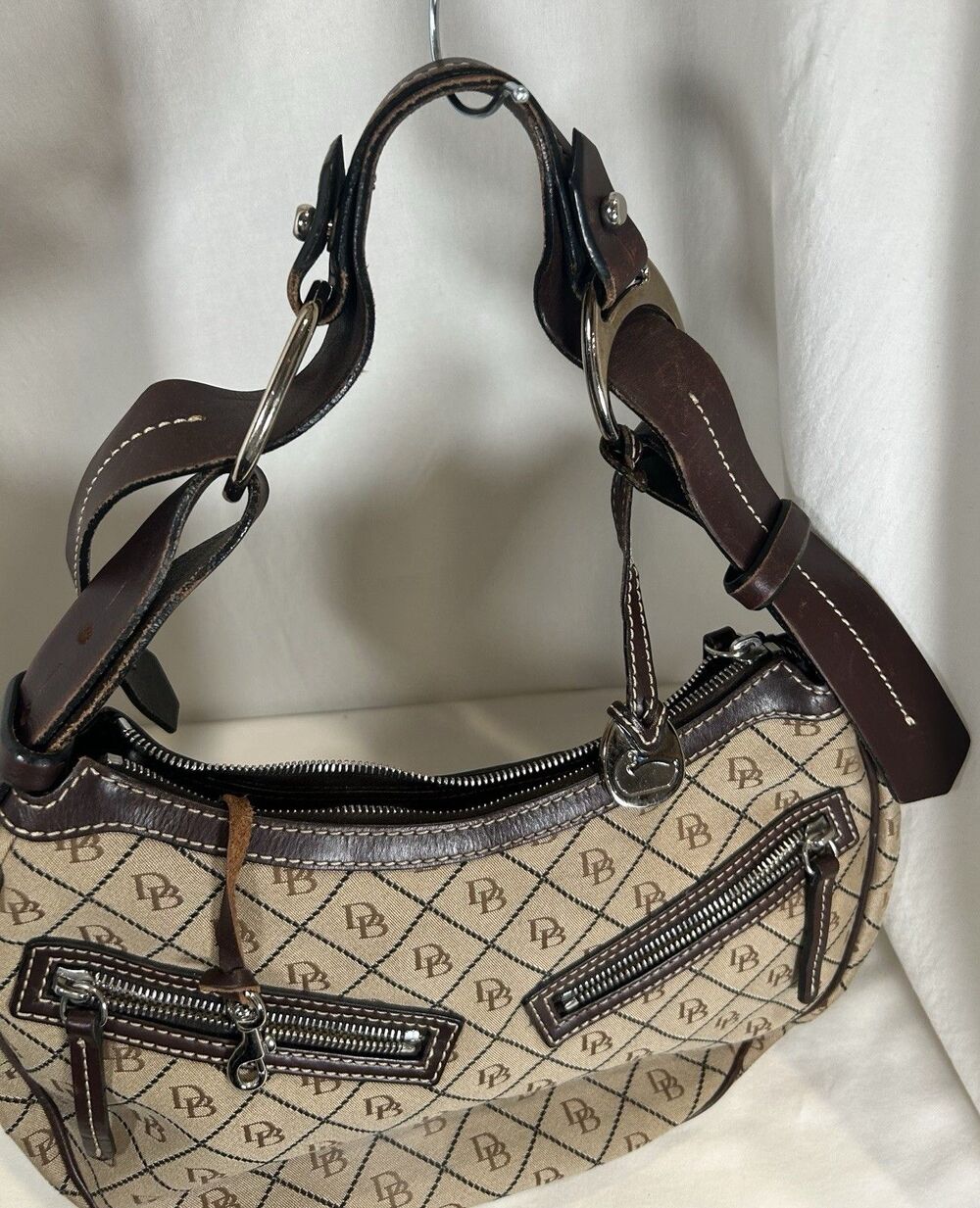 Dooney and Dourke Vintage Signature DB Canvas Hobo Bag - Picture 6 of 15